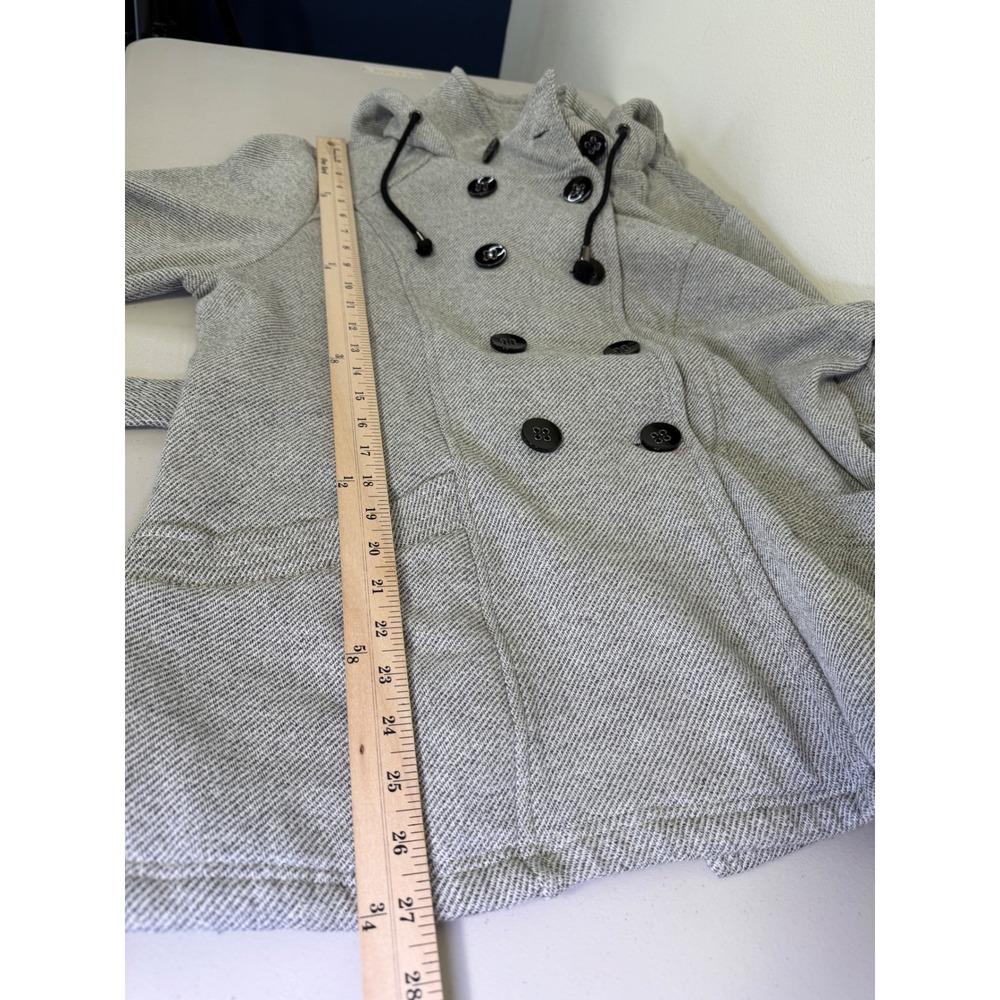 Sebby Double Breasted Hooded Trench Coat Belted Gray Herringbone XL Urban Chic - Picture 11 of 12